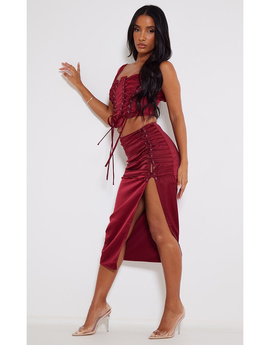 Deep red midi skirt hotsell