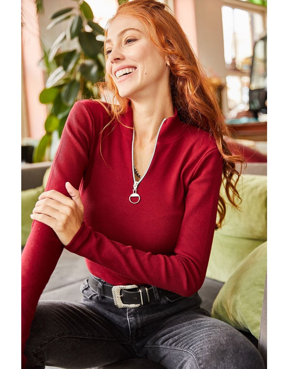 Blouse - Burgundy - Fitted