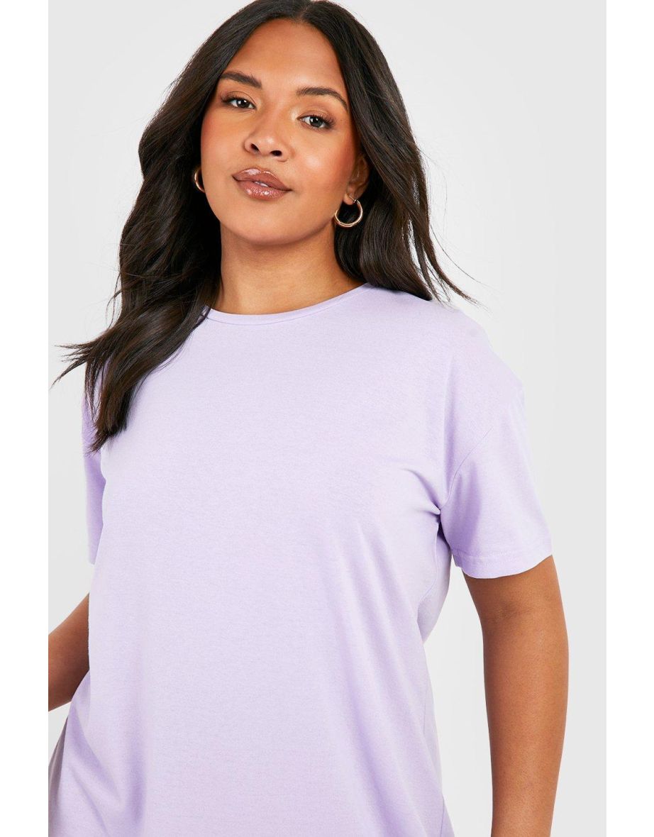 Plus Cotton Short Sleeve Oversized T-shirt Dress - lilac - 3