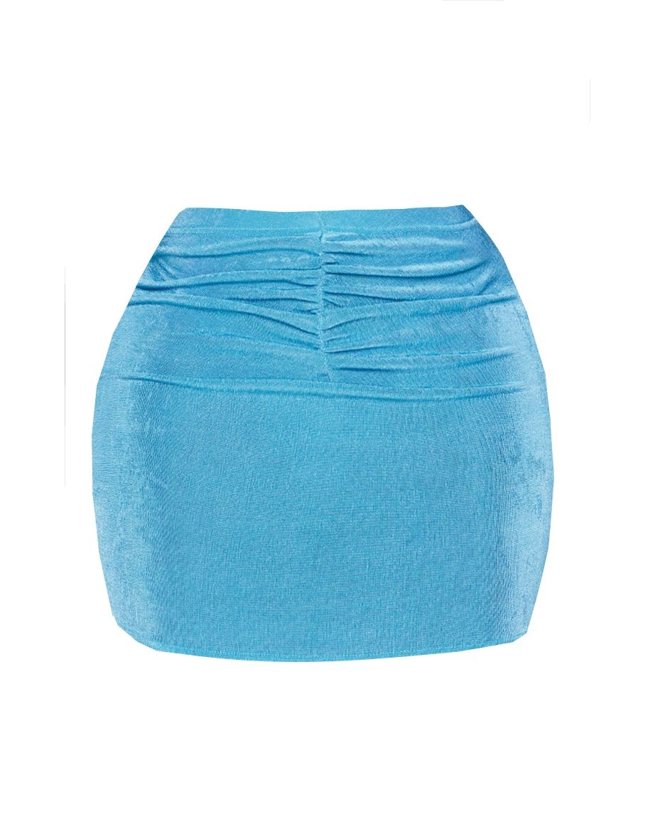 Shape Petrol Blue Slinky Acetate Ruched Front Mini Skirt - 5