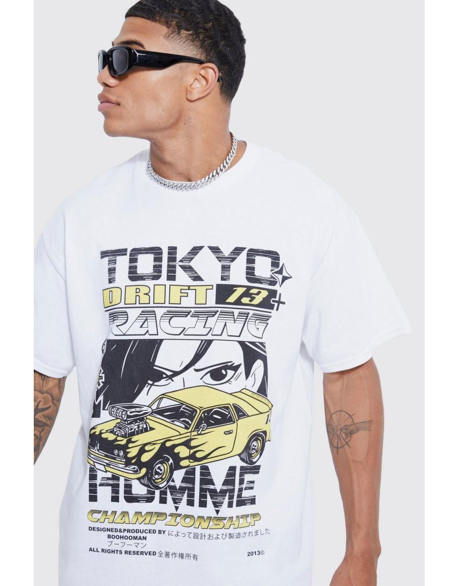 Oversized Tokyo Drift Racing T-shirt - white - 2