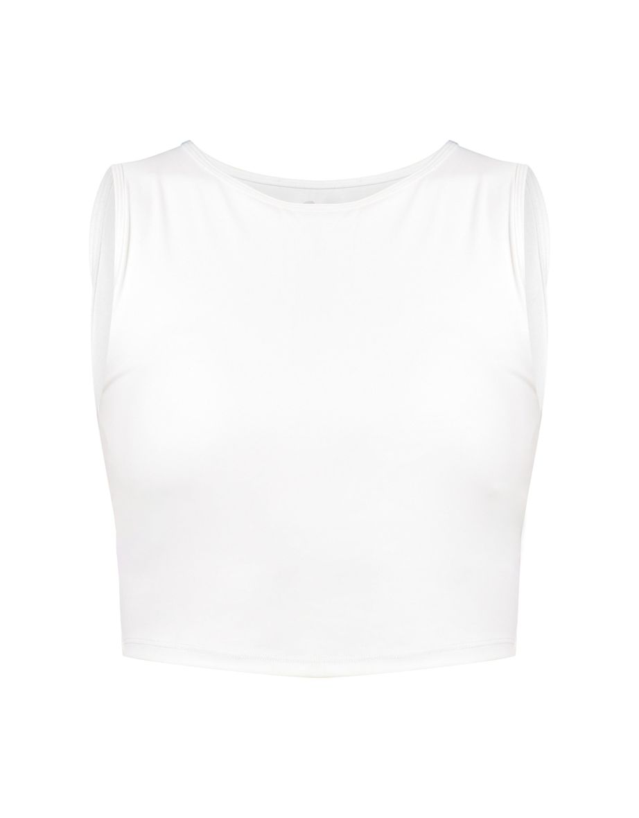 PLT RUN White Sculpt Padded Basic Racer Neck Top - 4