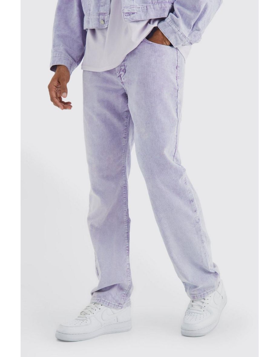 Relaxed Fit Acid Wash Cord Trousers - lilac