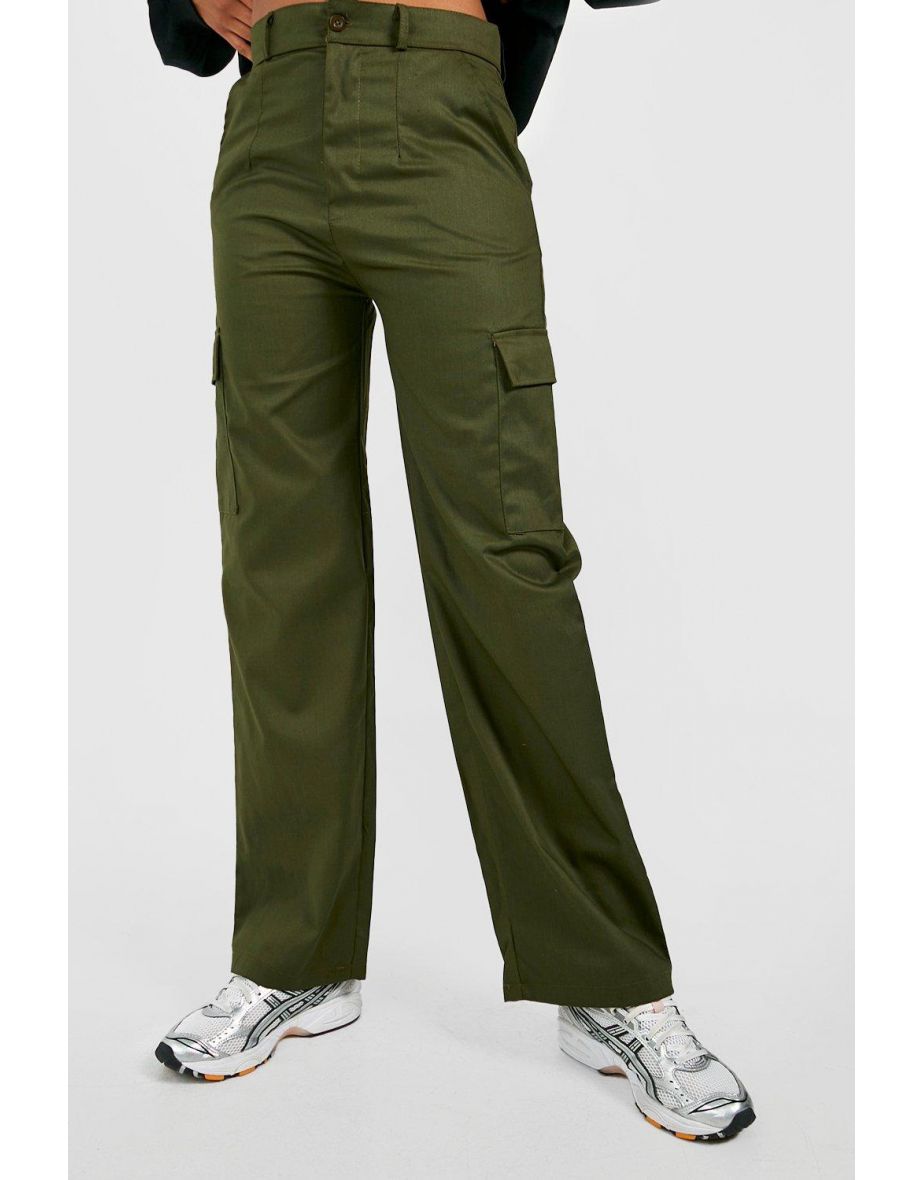 Tall High Waisted Straight Leg Cargo Trousers - khaki - 3