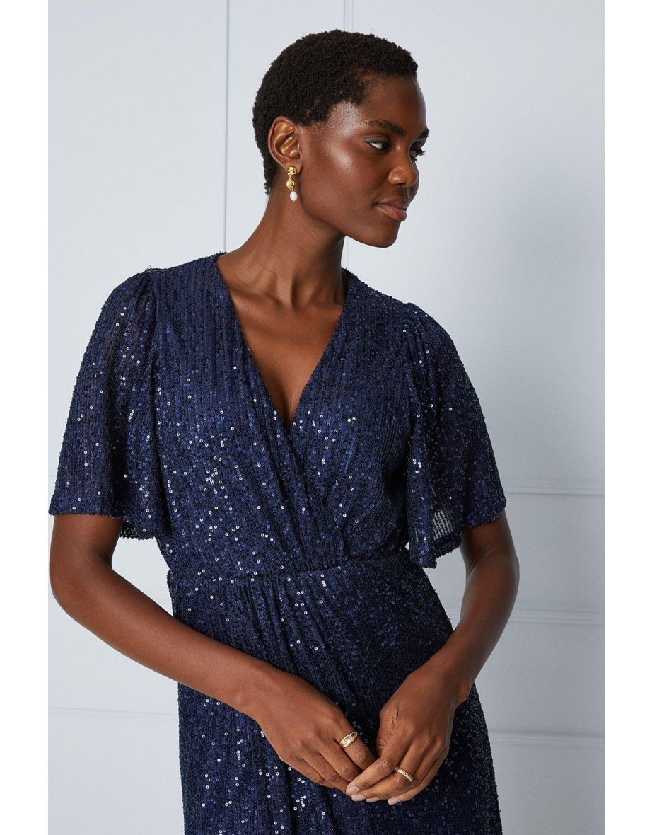 Sequin Twist Wrap Midi Dress - 3