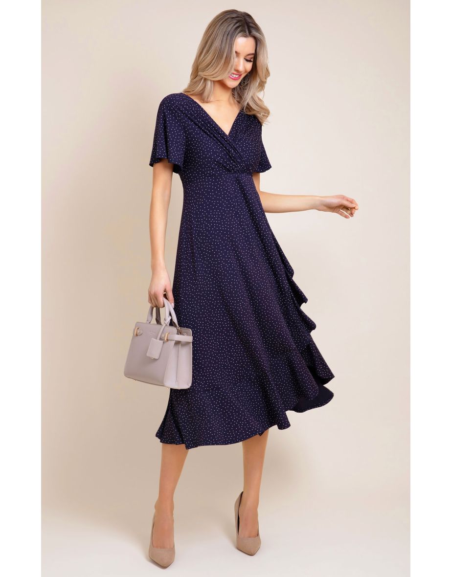 Waterfall Dress (Polka Dot Navy)
