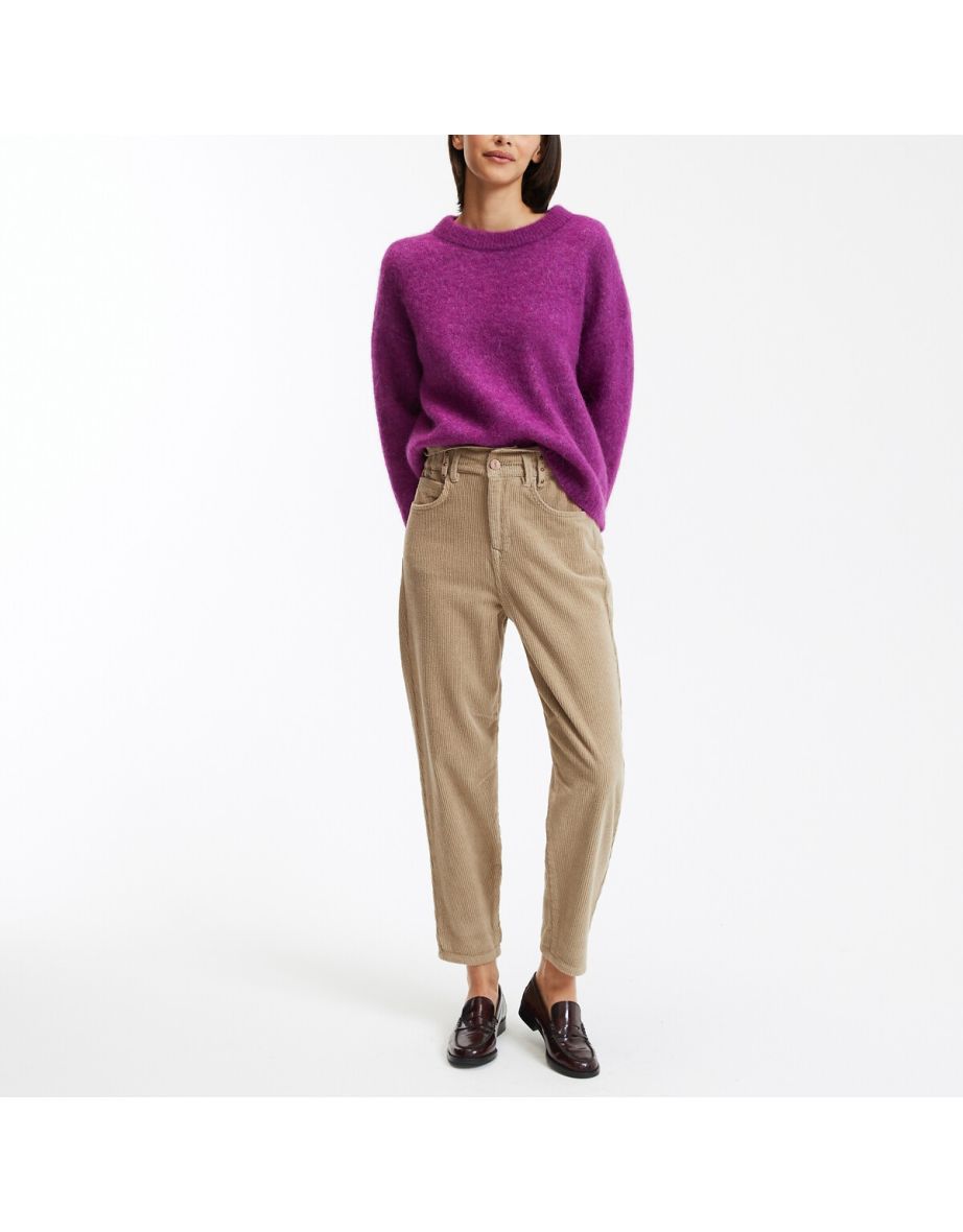 Cotton Corduroy Boyfriend Trousers with High Waist
