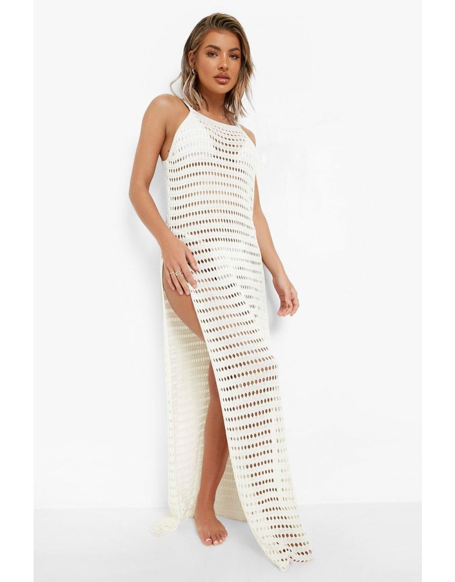Crochet Split Sides Beach Maxi Dress - off white