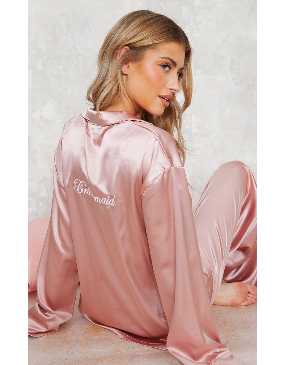 Prettylittlething Pink Satin Satin Long Pajama Set
