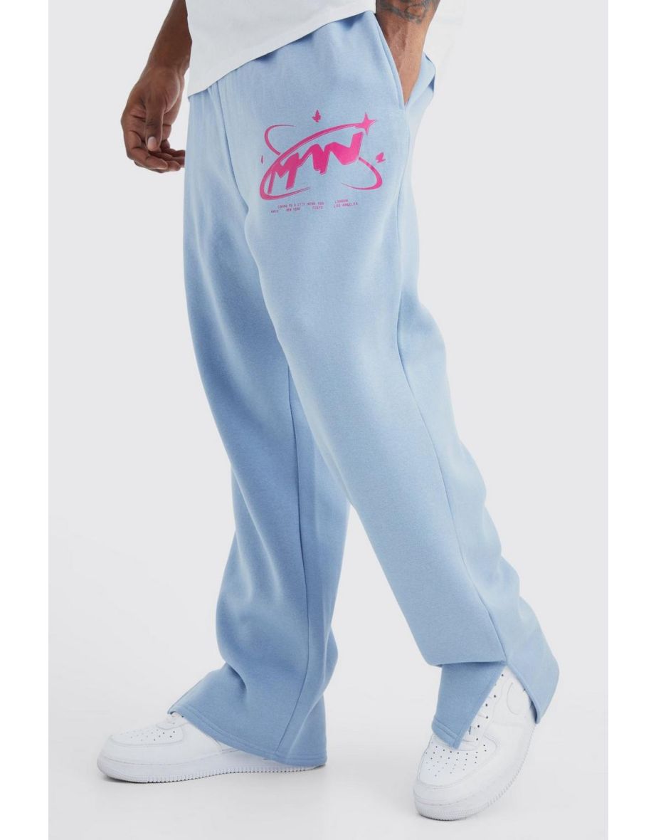 Plus Split Hem Man Butterfly Print Jogger - dusty blue