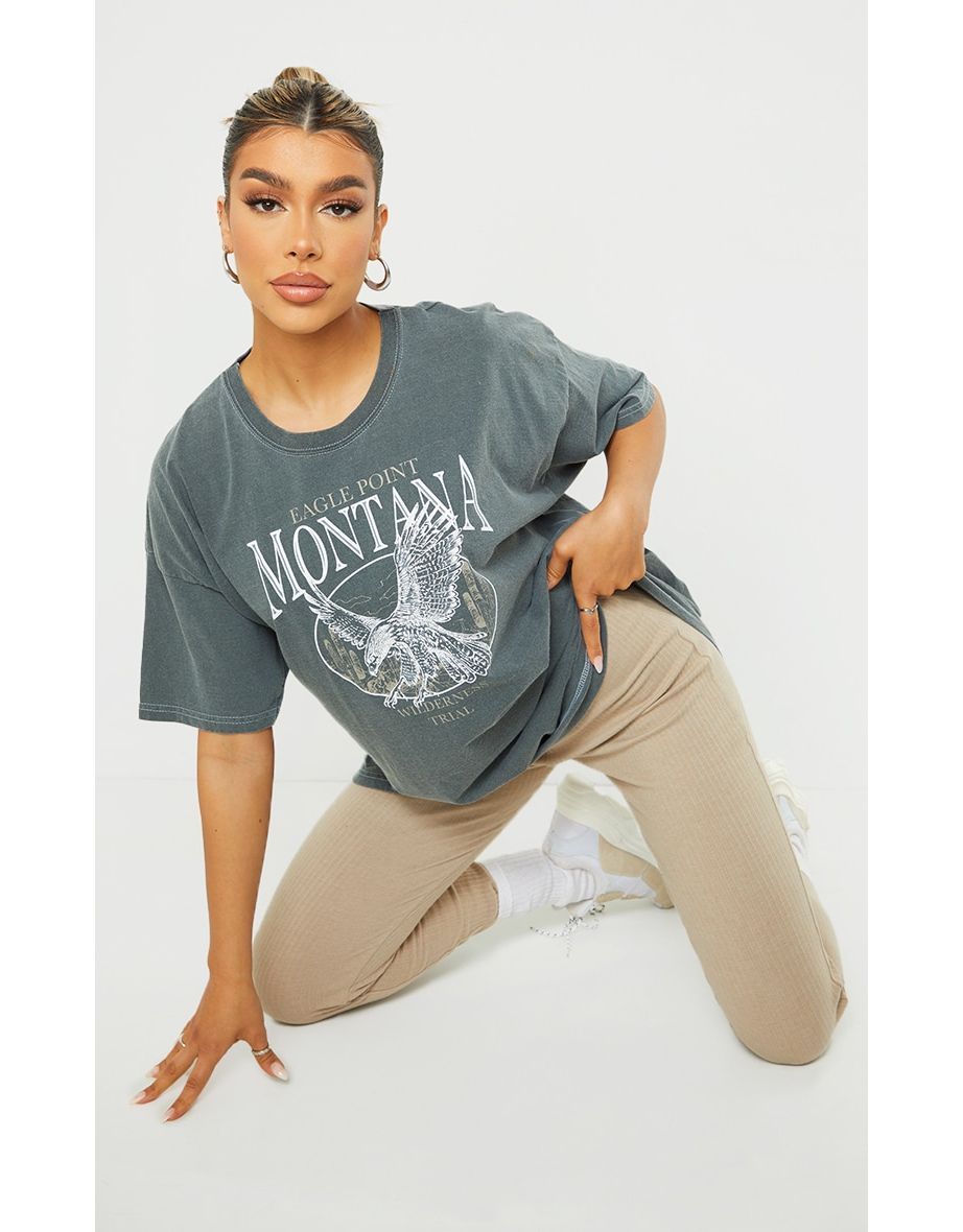Black Montana Logo Oversized Washed T Shirt