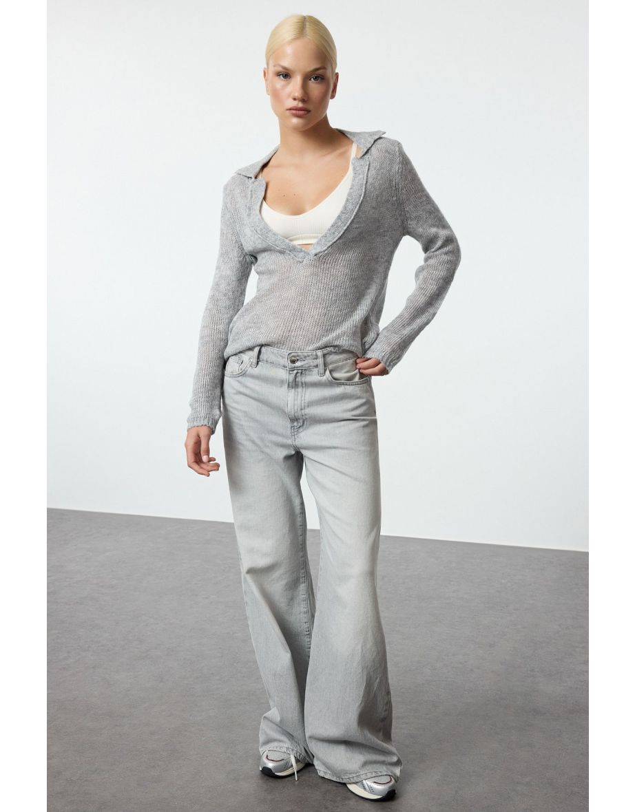 Grey Soft Textured Loose Knit Sweater