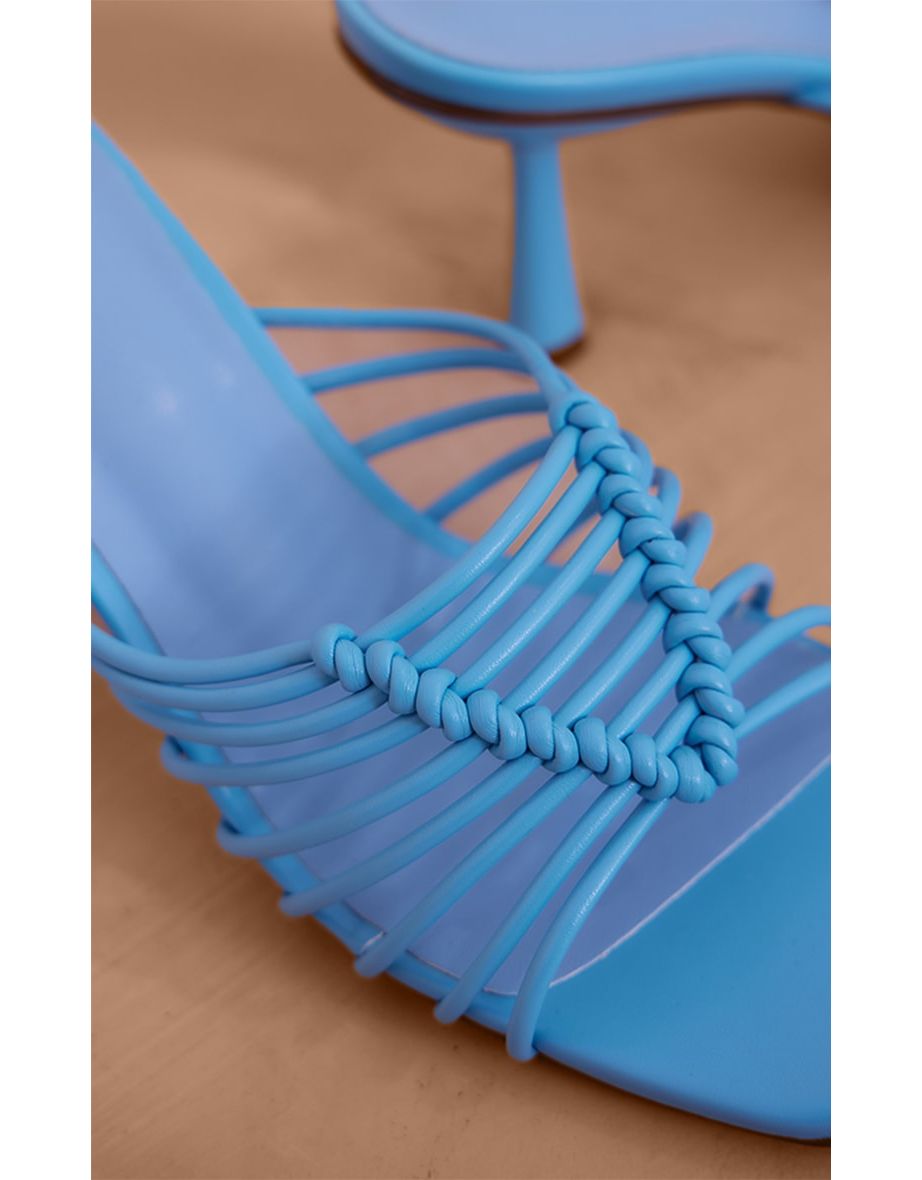 Blue PU Square Toe Knotted Heeled Mules - 3