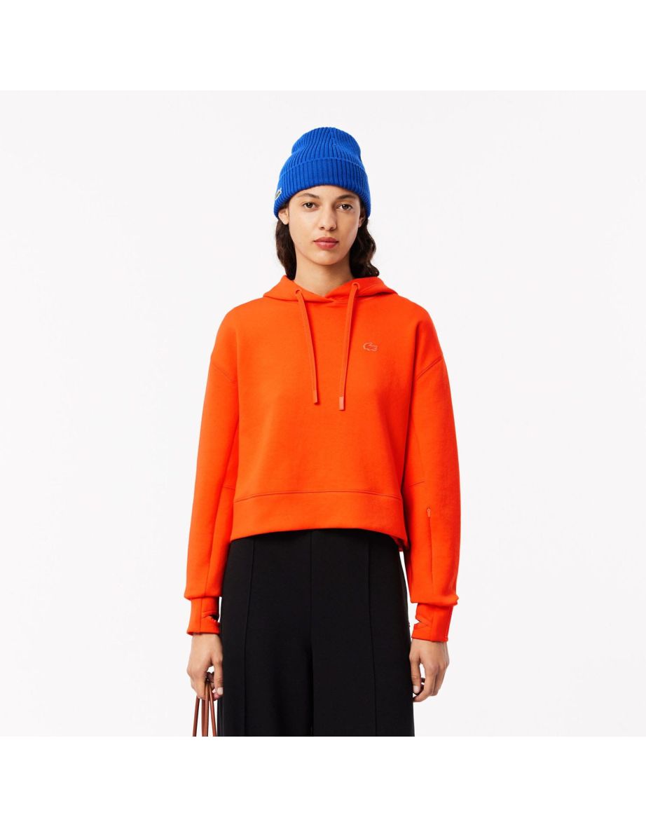Women's Lacoste Short Cut Cotton Hoodie in Orange