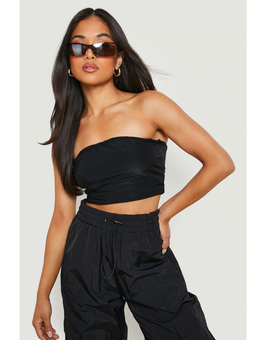 Petite Double Layer Slinky Bandeau Tube Top - black