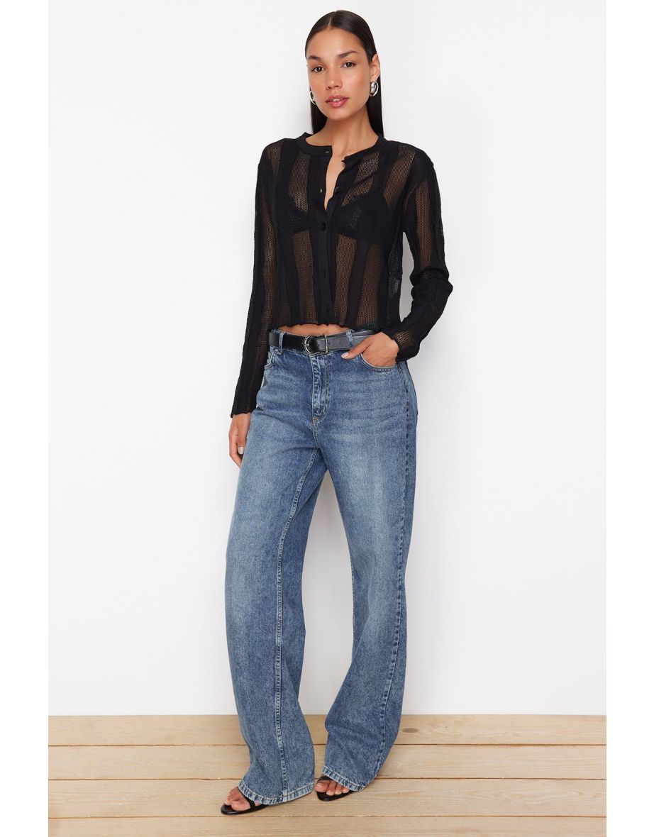 Black Premium Quality Transparent Look Knitwear Cardigan