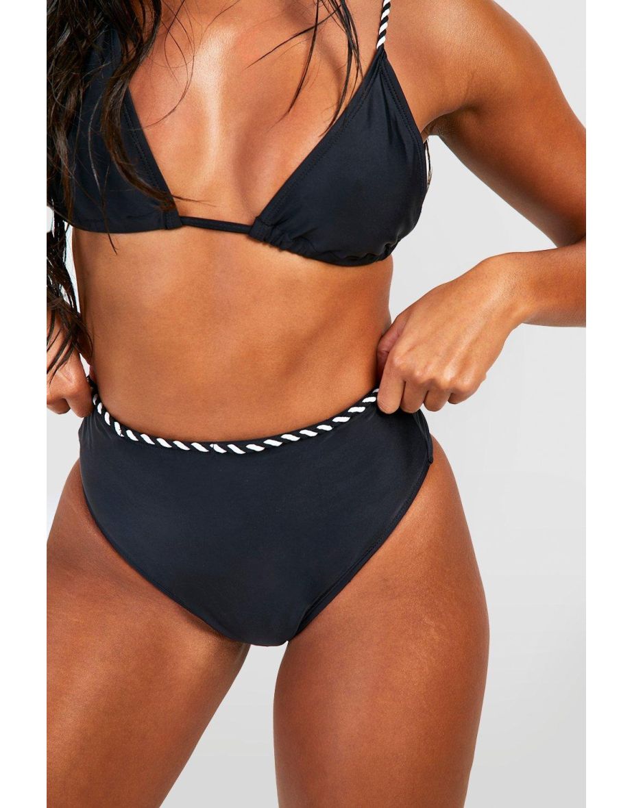 Mono Rope Detail High Waisted Bikini Set - black - 2