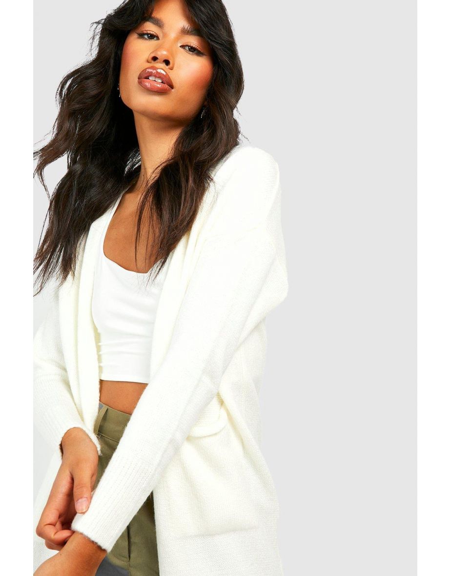 Brushed Soft Knit Midi Cardigan - cream - 3