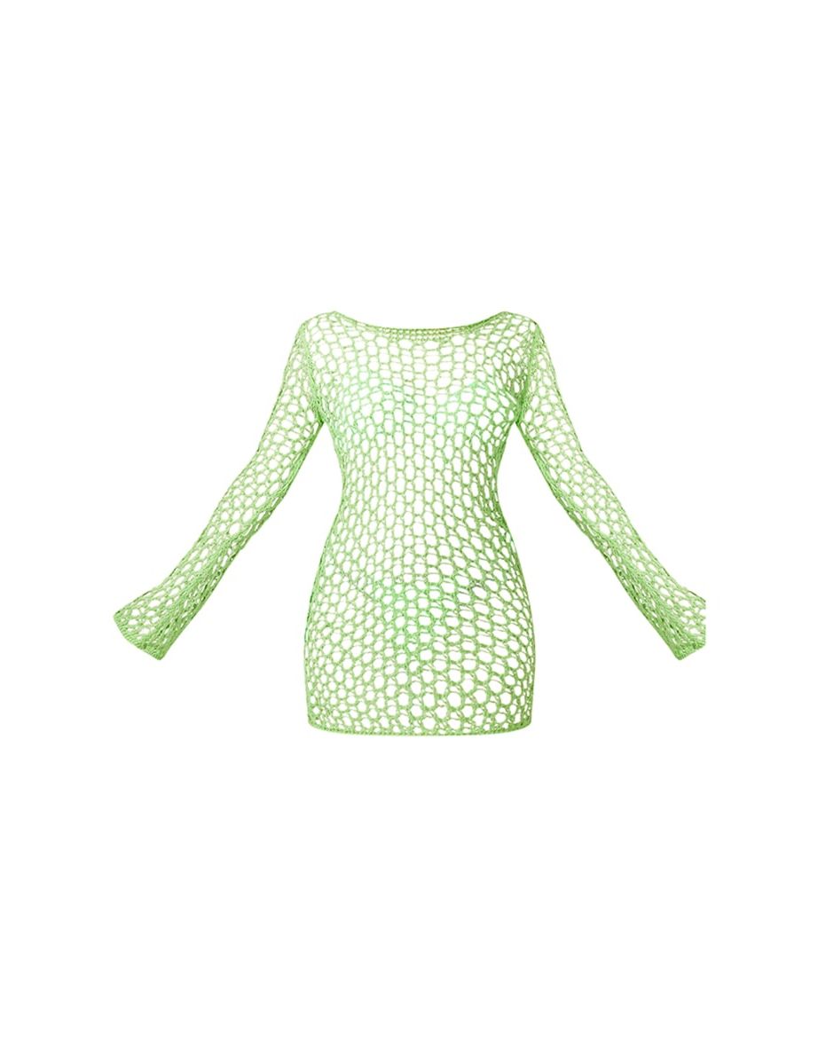 Lime Long Sleeve Crochet Floaty Mini Dress - 3