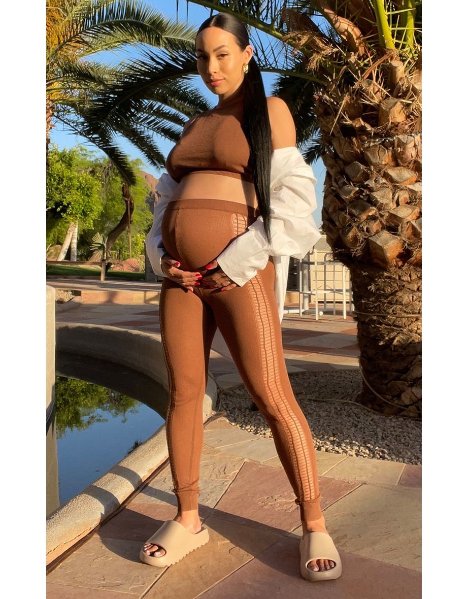 Maternity Chocolate Sheer Ladder Detail Leggings
