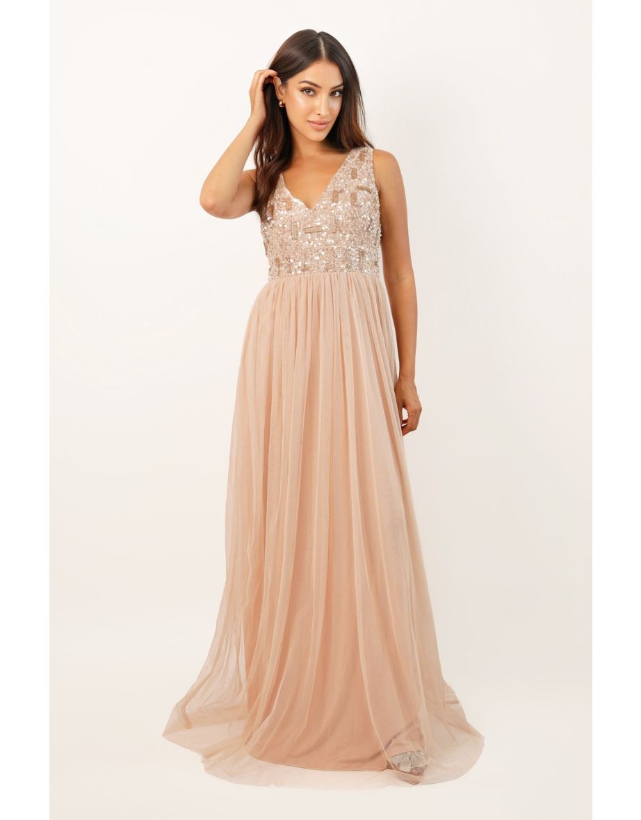 Shop Aurora Nude Embellished Maxi Dress Online in Qatar VogaCloset