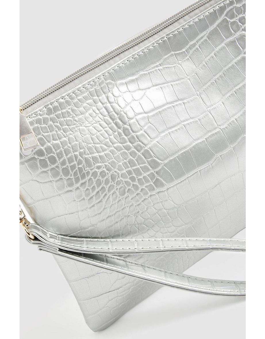 Croc Zip Top Clutch Bag - silver - 3