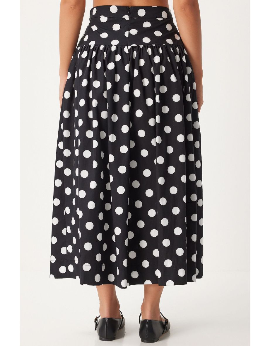 Women's Black Polka Dot Summer Poplin Skirt - 4