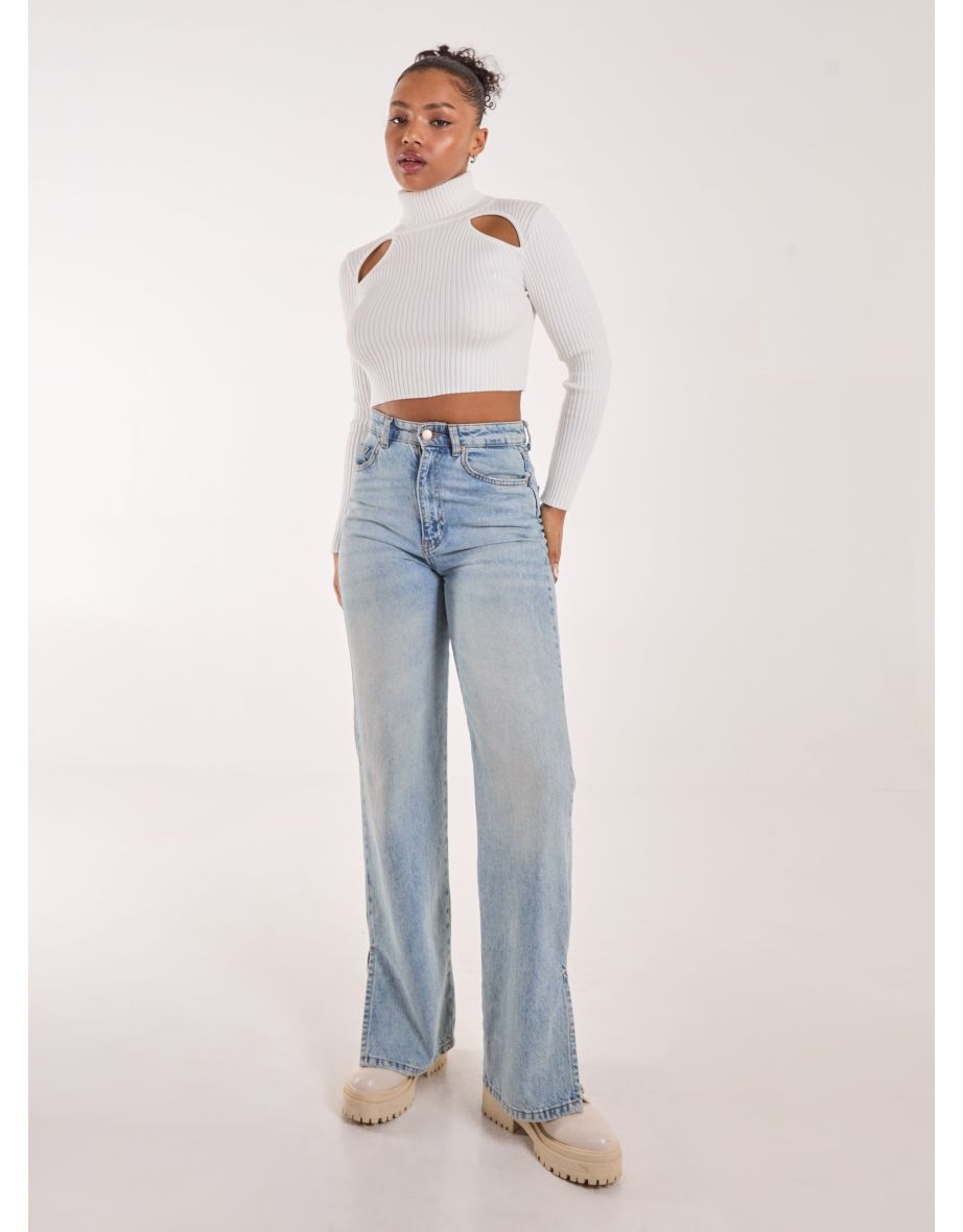 Ribbed Roll Neck Jumper With Cut Out Detail