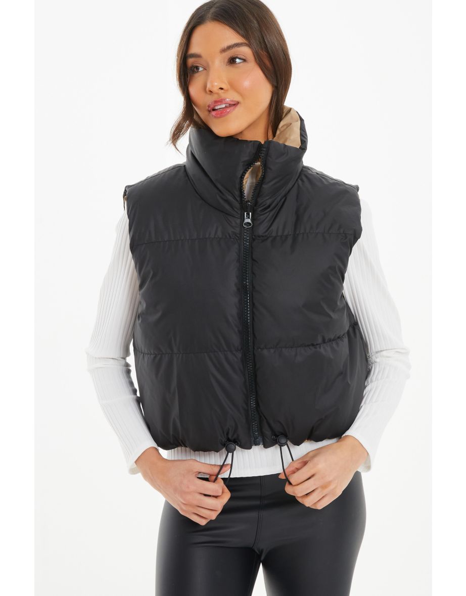 Black Reversible Padded Crop Gilet