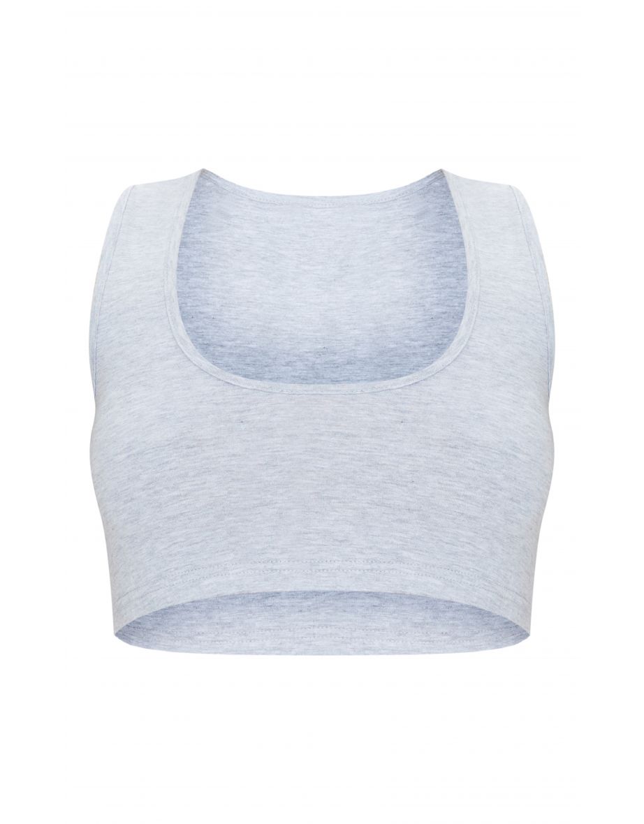 Essential Grey Marl Sleeveless Elastic Hem Crop Top - 4