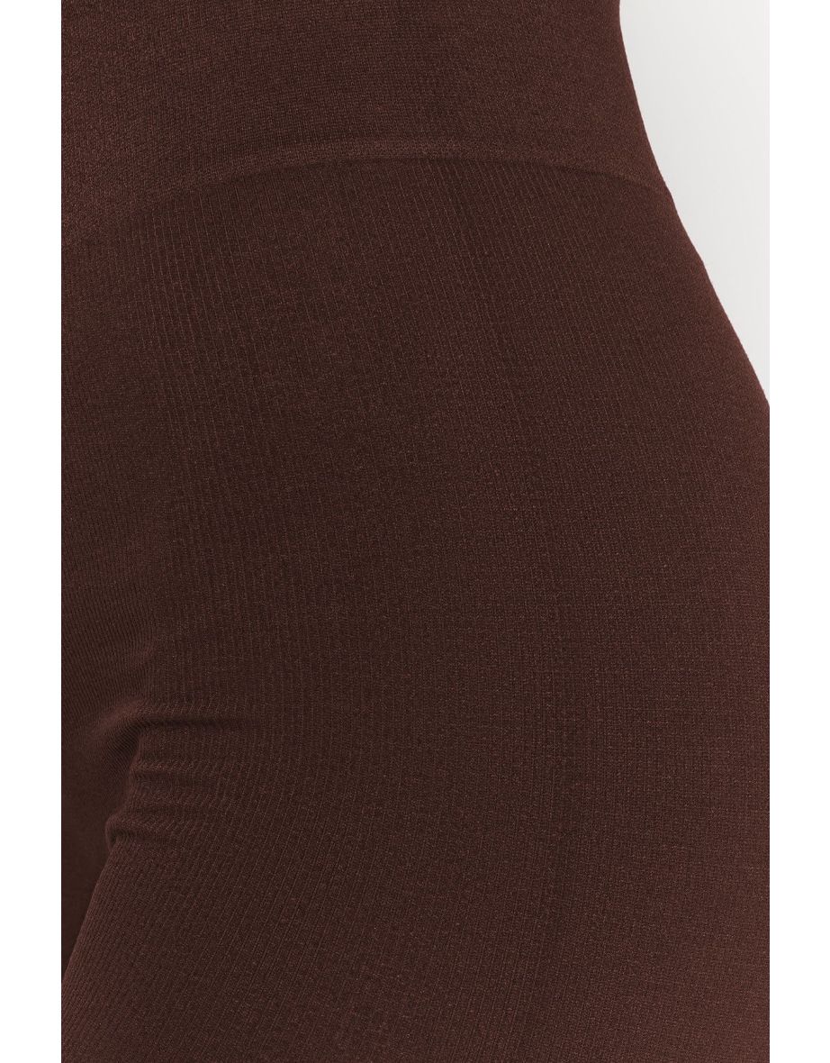Dark Brown Seamless Full Length Knitted Sports Tights - 7