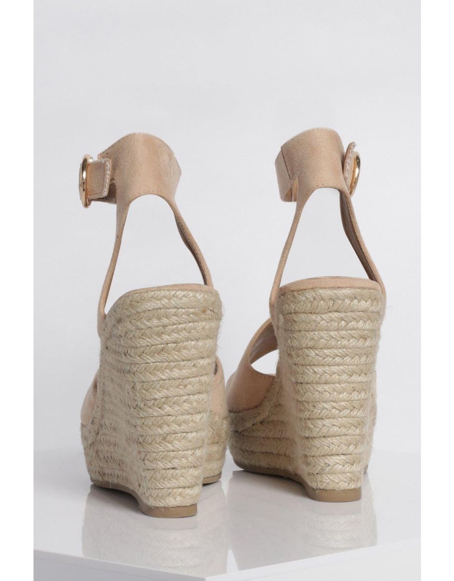 Peep Toe Espadrille Wedges - nude - 3
