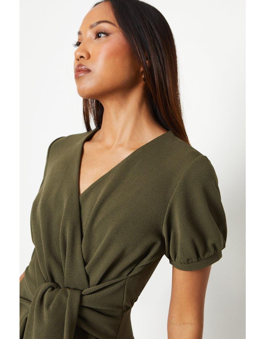 Belted Textured Jersey Dress - khaki - 3