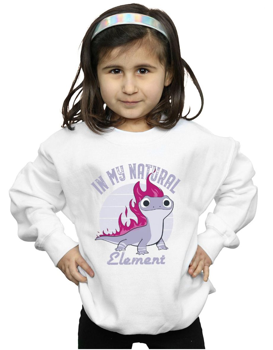 Disney Girls Frozen 2 Salamander Bruni Element Sweatshirt - White