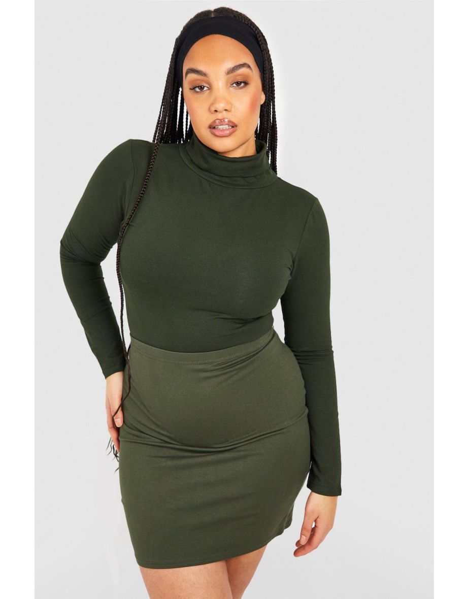 Plus Mix And Match Cotton Mini Skirt - khaki