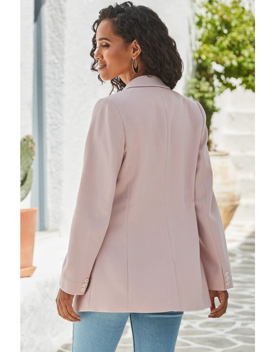 Petite Soft Pink Double Breasted Longline Blazer - 4