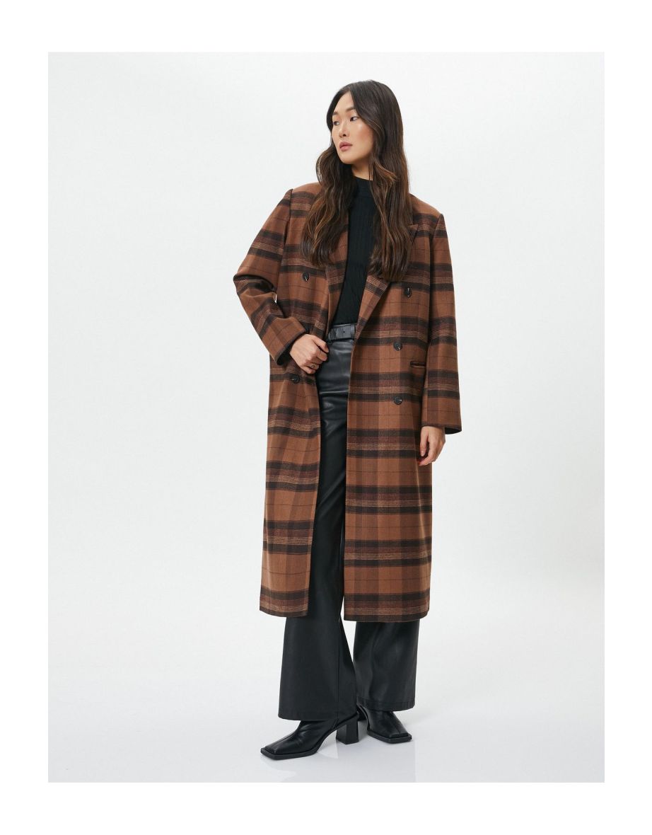 Women's Brown Plaid Coat