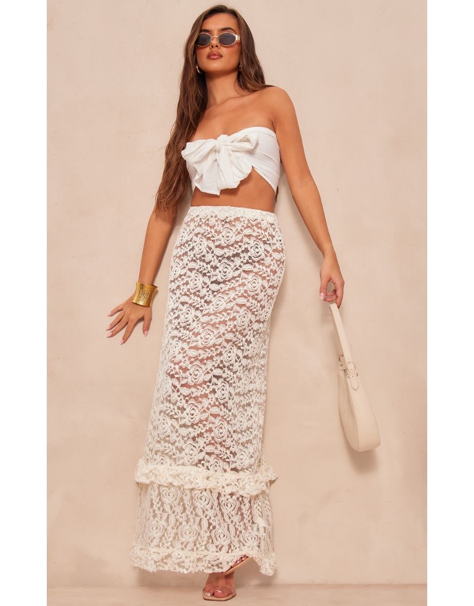 Cream Lace Frill Trim Maxi Skirt