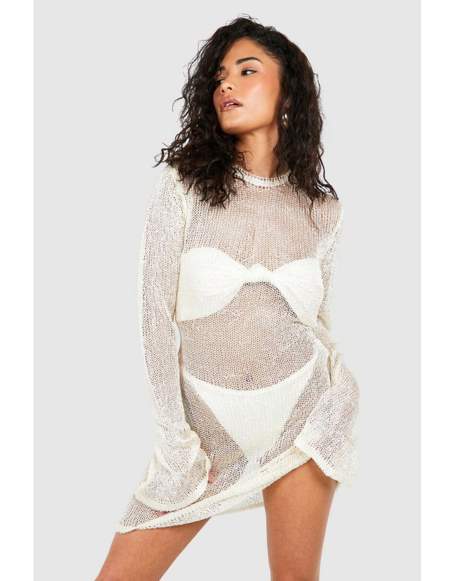 Petite Sequin Knit Low Back Mini Dress - ivory