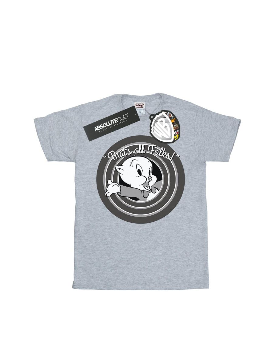 Looney Tunes Girls That´s All Folks Porky Pig Cotton T-Shirt - Sports Grey