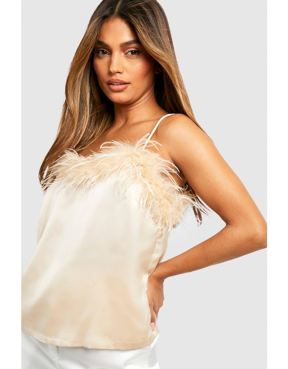 Wispy Feather Satin Cami Top - champagne