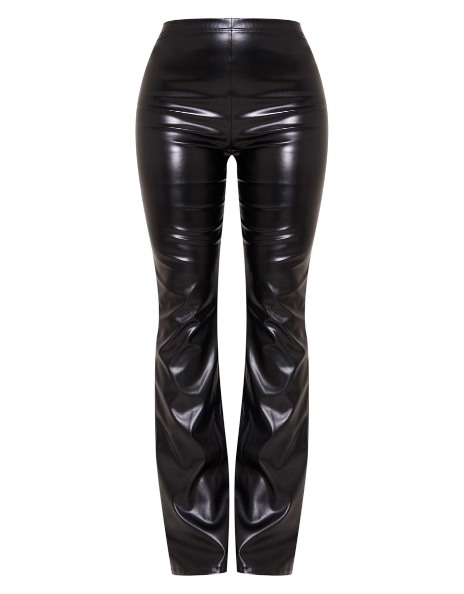Black Faux Leather High Waisted Flared Trousers - 4