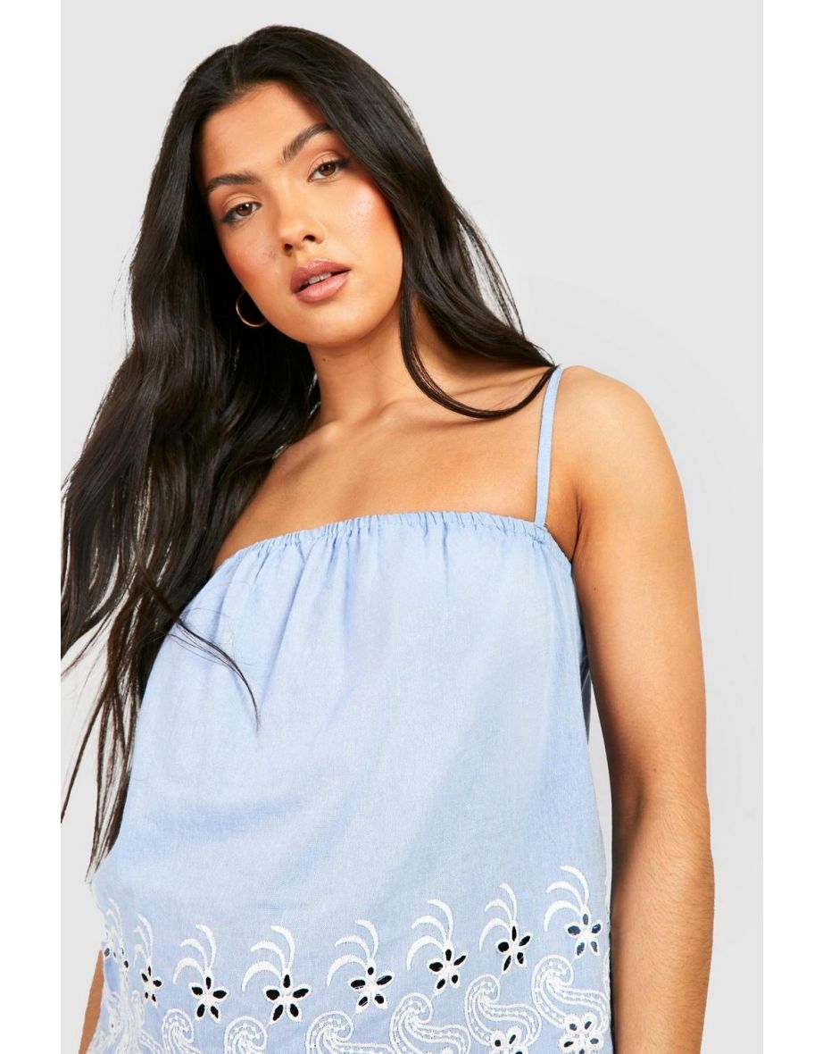 Maternity Embroidered Hem Swing Cami Top - blue - 3