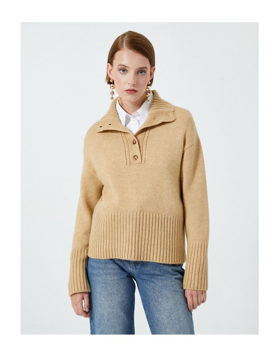 Polo Neck Knitwear Sweater Buttoned Camisole Long Sleeve - 5