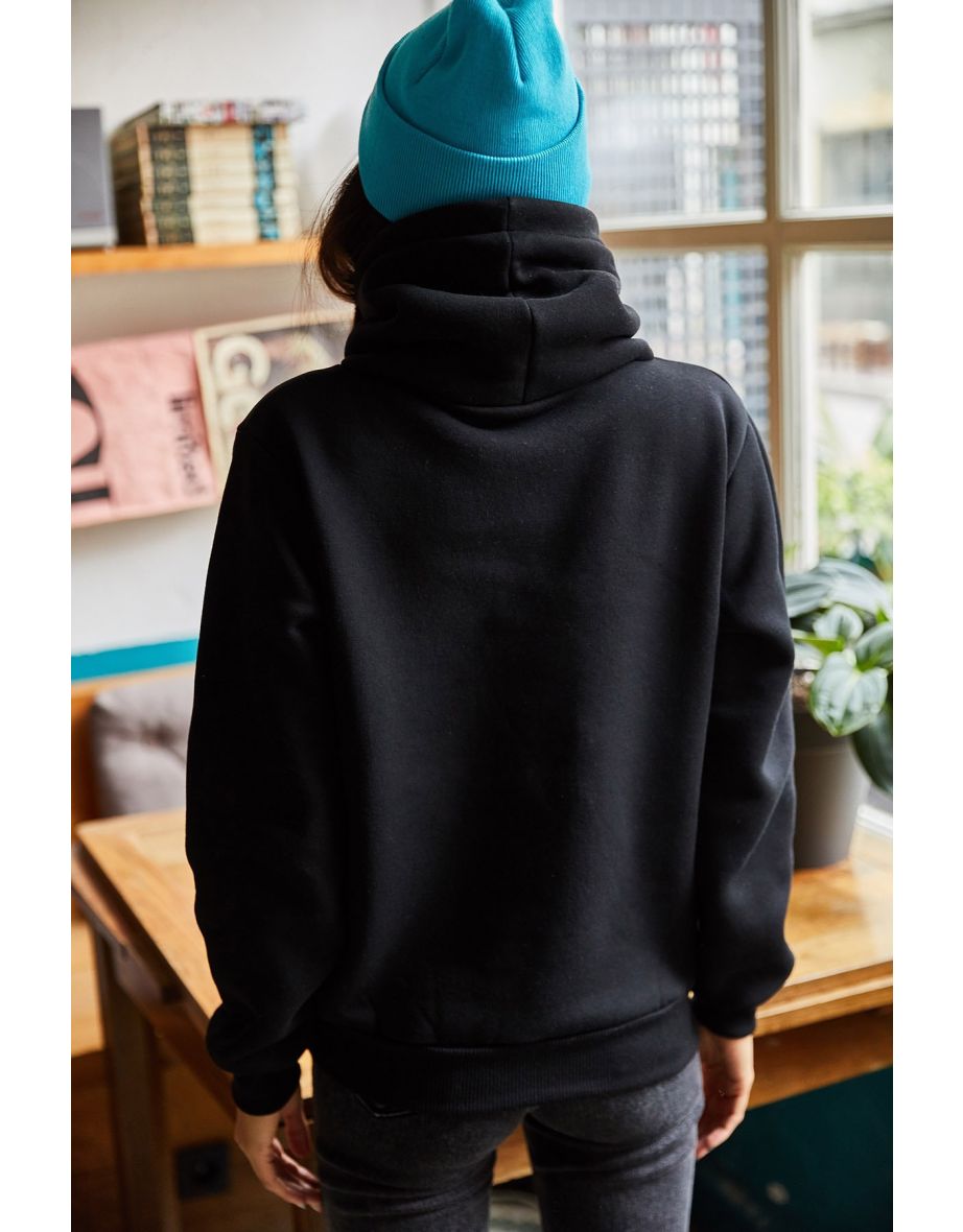 Women's Black Long Turtleneck Soft Textured Thick Sweatshirt - 4