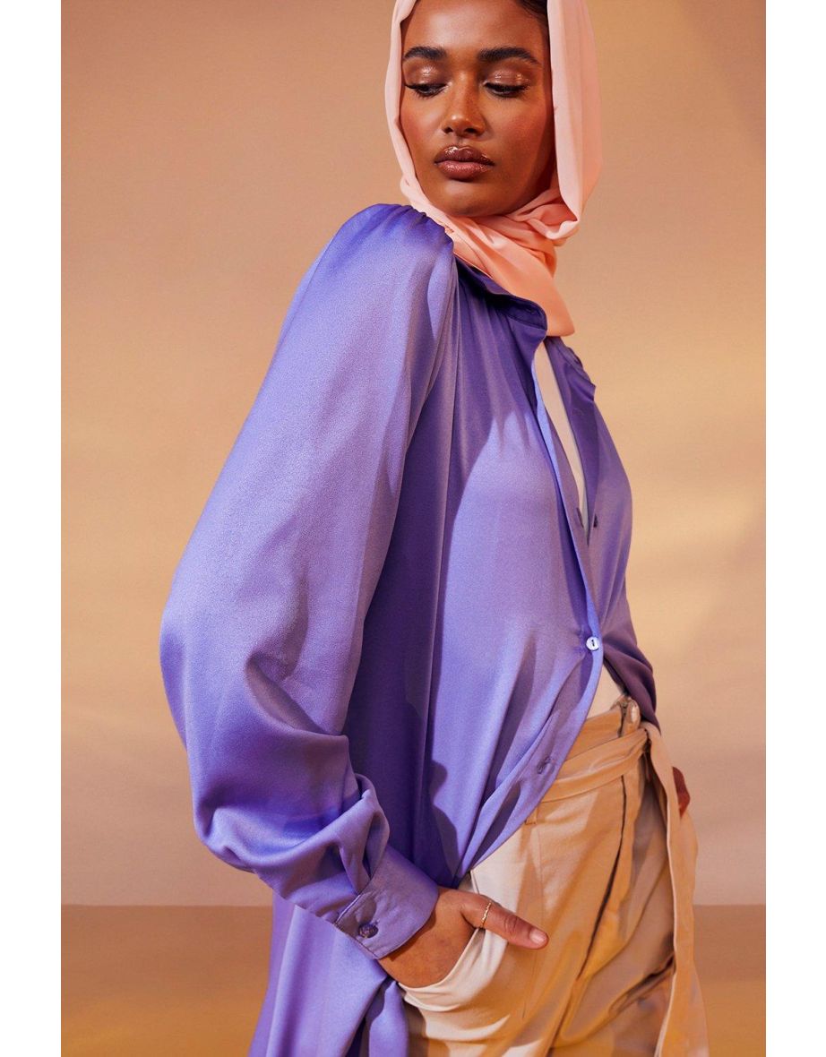Satin Long Line Maxi Shirt - lilac - 3