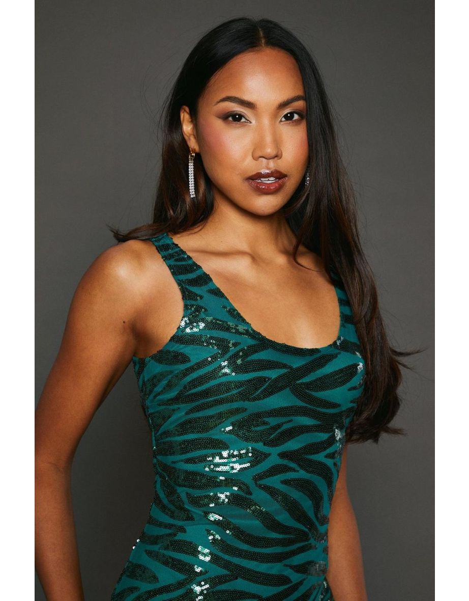 Scoop Neck Sequin Midaxi Dress - green - 3
