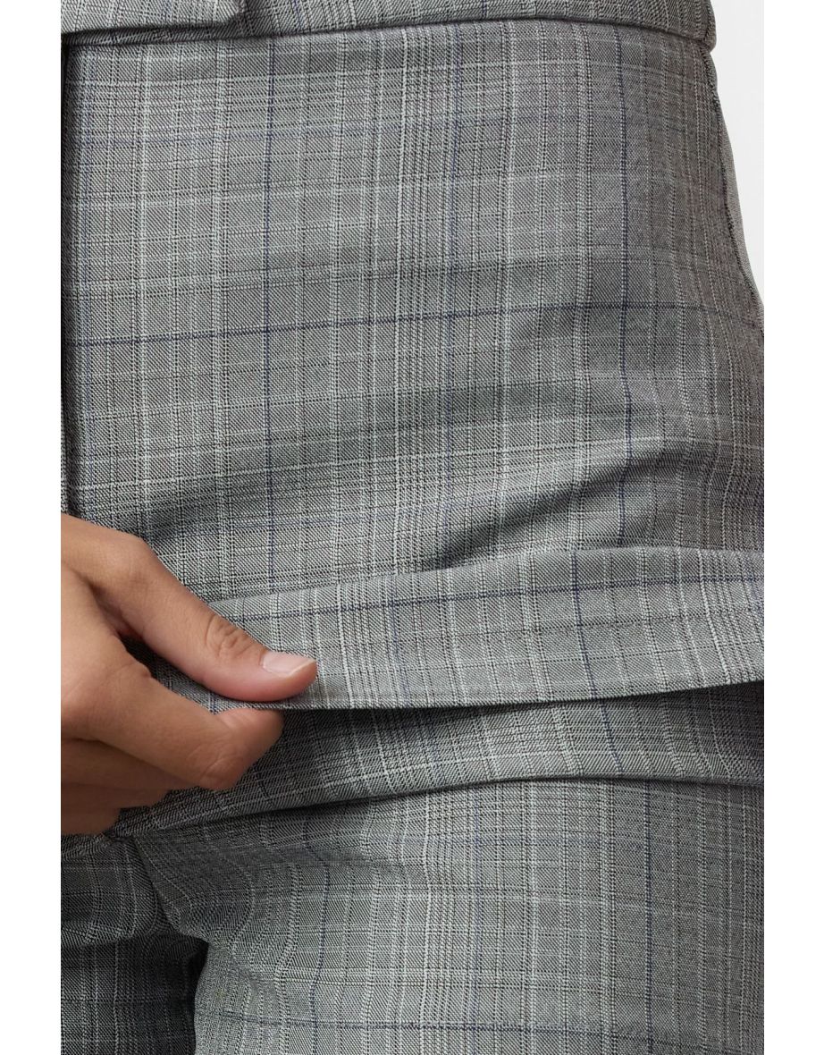 Gray Plaid Mini Woven Skirt - 4