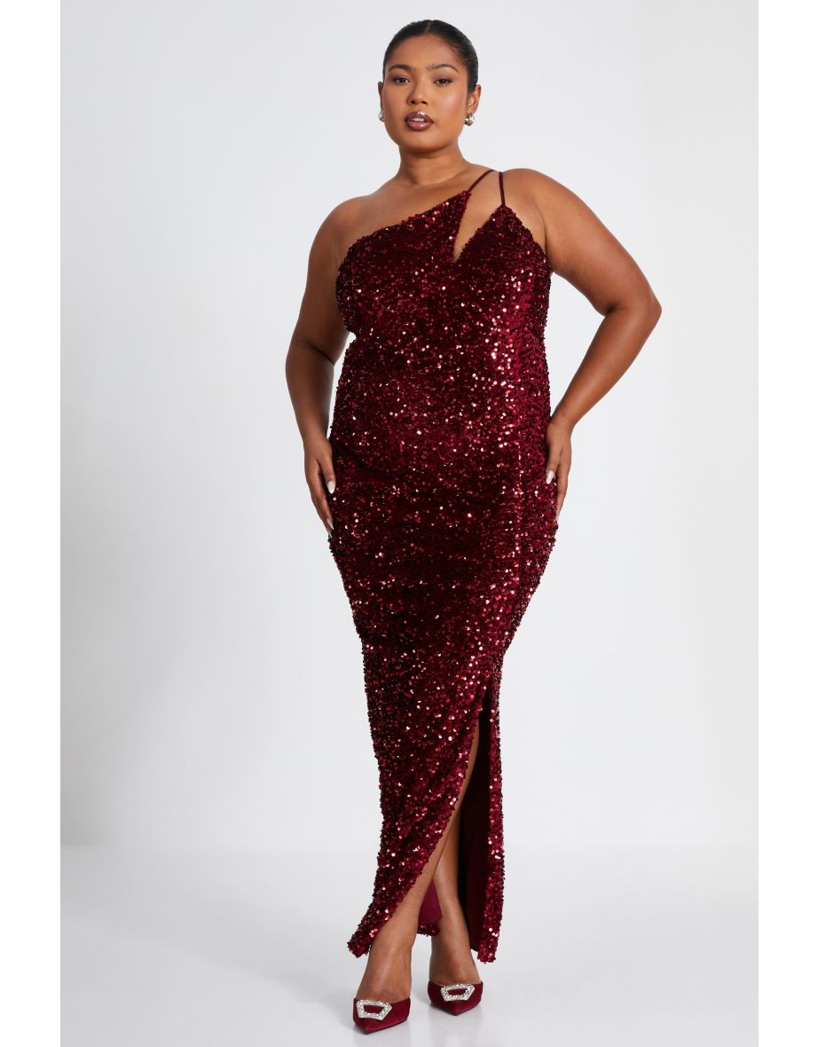 Shop Curve Dark Red Sequin Maxi Dress Quiz Online in Bahrain VogaCloset