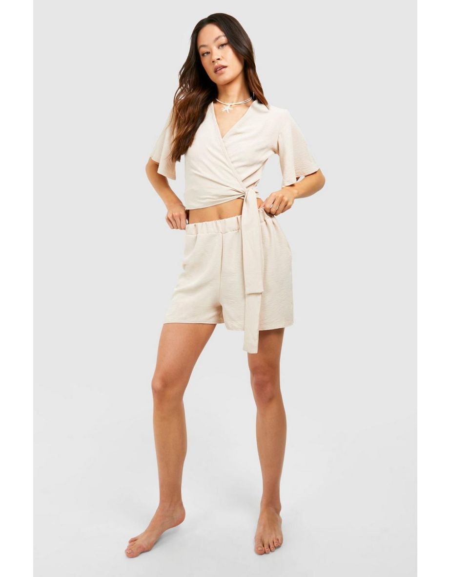 Tall Beach Wrap Top And Shorts Co-ord - stone